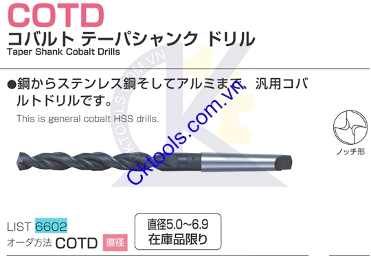 Mũi khoan Nachi COTD30.0-39.5, Mũi khoan Nachi List 6602 30.0-39.5, Mũi khoan L6602 30.0-39.5, Mũi khoan inox L6602 30.0-39.5, Mũi khoan inox chuôi côn L6602 30.0-39.5